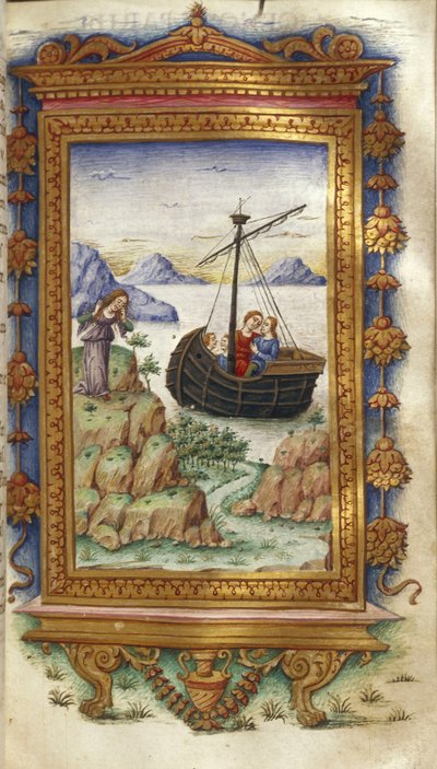 Oenone piange alla vista di Paride con Elena Illustrazione per Le Eroidi di Ovidio, 1485-1499 da Cristoforo Majorana