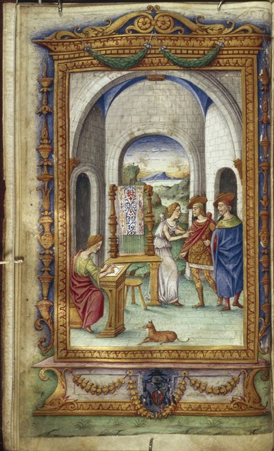 Penelope scrive, Telemaco e Laerte Illustrazione per Le Eroidi di Ovidio, 1485-1499 da Cristoforo Majorana