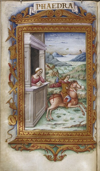 Fedra che guarda Ippolito, illustrazione per Le Eroidi di Ovidio, 1485-1499 da Cristoforo Majorana