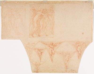 Studi per Cristo che incontra sua madre..., Studi di un angelo in un pennacchio verso, 1599-1604 da Cristoforo Roncalli