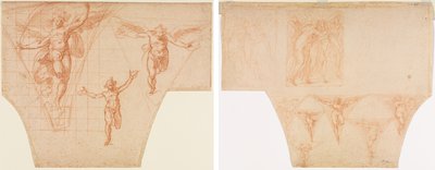 Tre Studi di Angeli per un Pennacchio (recto); Studi per Cristo che Incontra Sua Madre sulla Via del Calvario, Studi di un Angelo in un Pennacchio (verso) da Cristoforo Roncalli