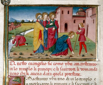 Gesù ridona la vista a un cieco nato Miniatura di Cristoforo De Predis (1440-1486) dopo la Storia del Nuovo Testamento (fol. 7) da Cristoforo De Predis