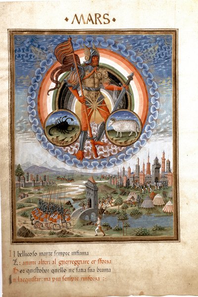 Marte con i segni zodiacali dello scorpione e dell
