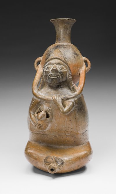 Vaso rituale che rappresenta una donna che porta un vaso (Aryballos) e allatta un bambino, A.D. 1200-1450 da Culture Chimu