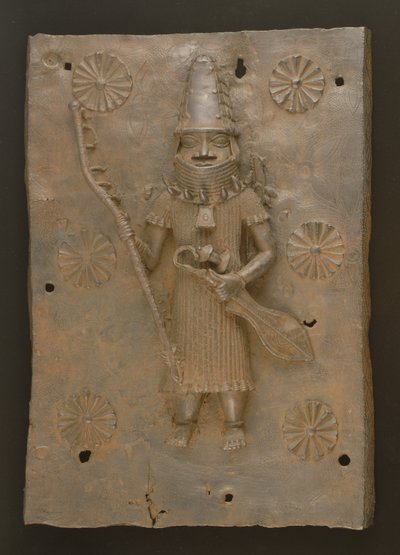 Targa commemorativa raffigurante un guerriero, Benin, Nigeria (bronzo) da Culture Edo