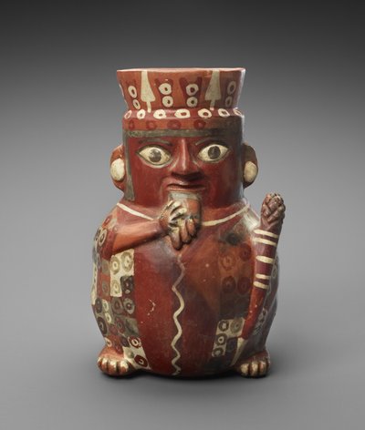 Vaso figurato con flauto di Pan e clava, c. 600-1000 d.C. da Culture Wari