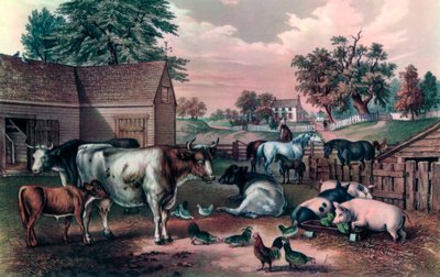 Cortile di una fattoria americana di sera, 1857 da Currier and Ives
