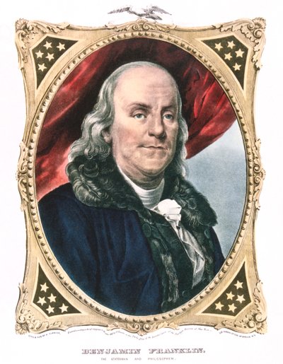 Benjamin Franklin, statista, stampatore e scienziato americano da Currier and Ives