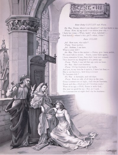 Una stanza nella casa dei Capuleti, illustrazione da Romeo e Giulietta da Curtazzo Curtazzo