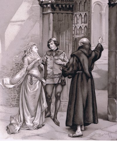Entra Frate Lorenzo e Romeo, illustrazione da Romeo e Giulietta da Curtazzo Curtazzo
