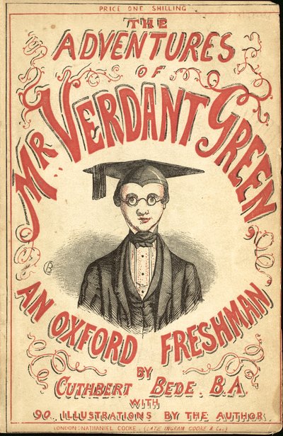 Illustrazione di copertina per Le avventure di Mr Verdant Green una matricola di Oxford da Cuthbert Bede