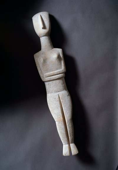 Idolo femminile, figurina schematica, marmo bianco con intarsi in ocra, 3200-2000 a.C. da Cycladic Cycladic