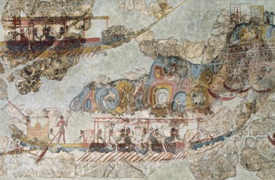 Flotta di navi, affresco da Thera, Isole Cicladi Meridionali, Grecia, civiltà cicladica, III-II millennio a.C. da Cycladic Cycladic