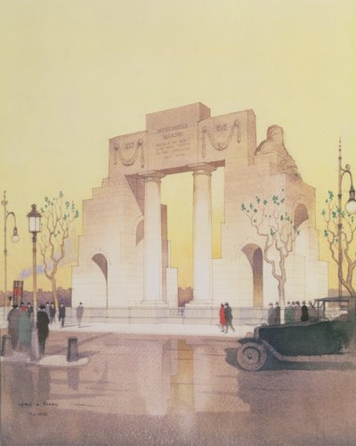 Il monumento alla Marina Mercantile, costruito da Edwin Landseer Lutyens (1869-1944) (acquerello su carta) da Cyril Farey