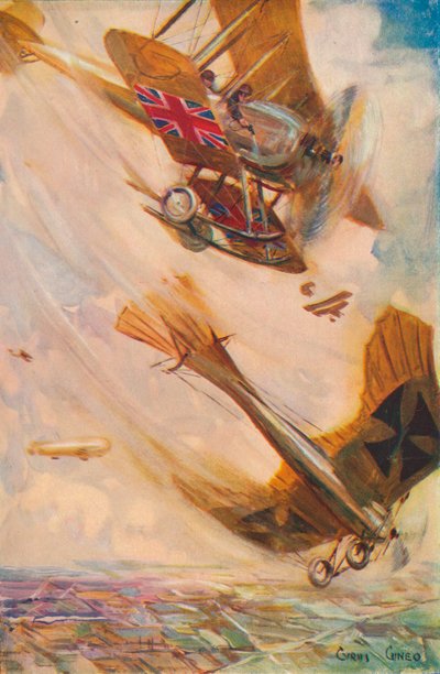 Un biplano britannico abbatte un Taube tedesco, c1916-1928 da Cyrus Cuneo