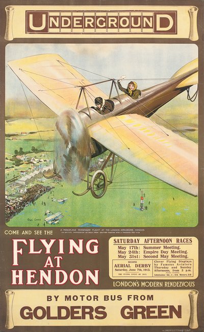 "Volare a Hendon", un poster pubblicitario, 1914 da Cyrus Cuneo