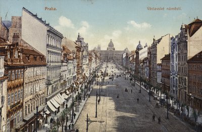 Cartolina raffigurante una vista generale di Piazza Venceslao da Czech Photographer