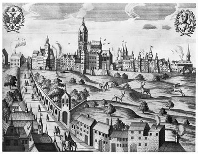 Vista di Praga con il Palazzo Imperiale e il Collegio di Teologia, c.1618 da Czech School