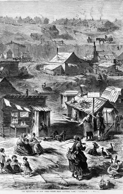 Gli squatters di New York - Scena vicino a Central Park, da Harpers Weekly, pub. 1869 da D. E. Wyand