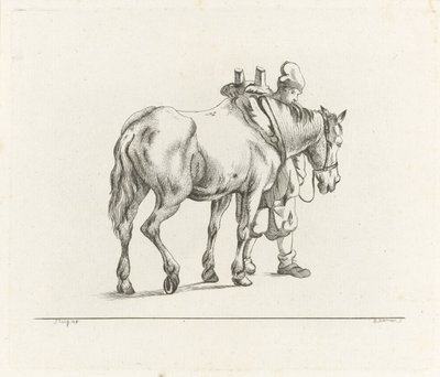 Uomo che cammina accanto a un cavallo da D. Merrem