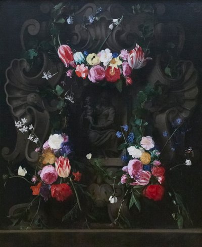 Ghirlande di fiori che circondano la Vergine con bambino da D. & Quellinus E. (1607 78) Seghers