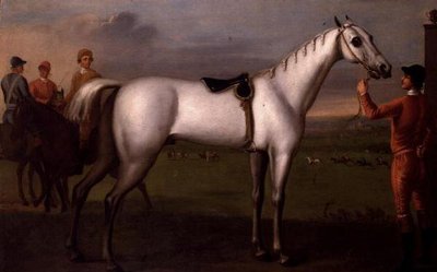 Palafreniere che tiene un cavallo da corsa grigio da D. Quigley