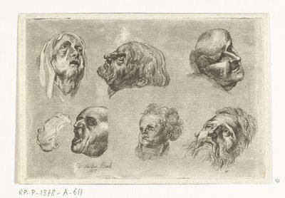 Foglio di studio con sette teste in due file da D. van den Bosch