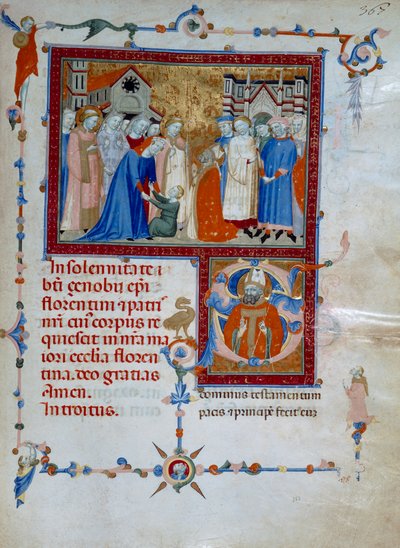 San Zanobi resuscita un ragazzo (Codice Edili 107, c. 367), per un Messale Romano da Daddesco Maestro