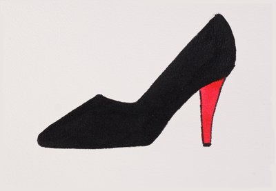 Black High Heel, 2017 (inchiostro india nero e pennarello oro su carta) da Daisy de Villeneuve
