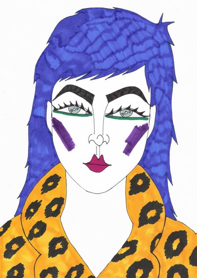 Capelli blu, 2018 (pennarello su carta) da Daisy de Villeneuve
