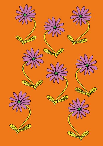 Margherite ripetute su sfondo arancione (digitale) da Daisy de Villeneuve