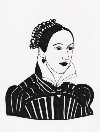 Maria Regina di Scozia, 2017 (pennarello su carta) da Daisy de Villeneuve