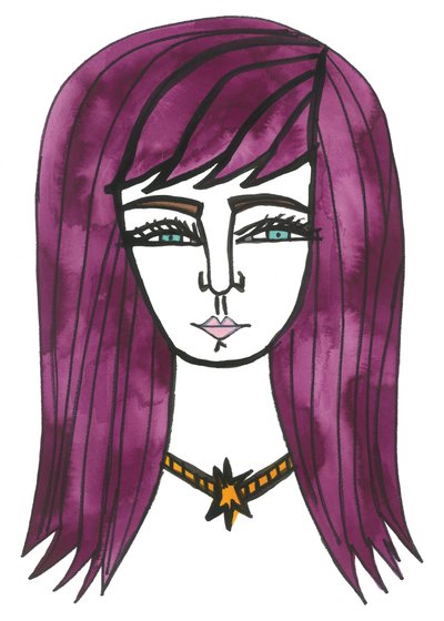 Capelli viola, 2024 (penna e pittura su carta) da Daisy de Villeneuve