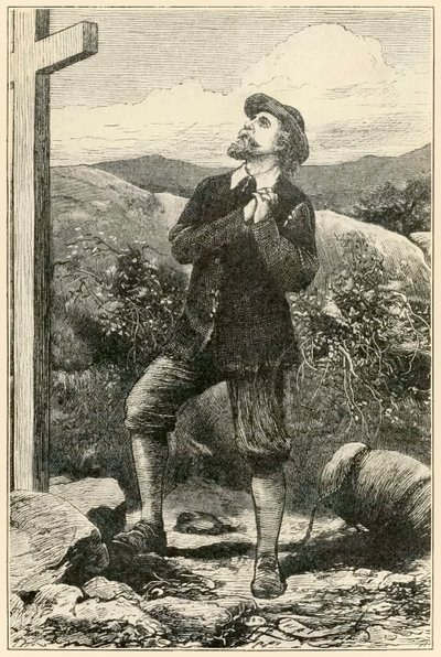 "Christian davanti alla croce" da "Il pellegrinaggio del cristiano da questo mondo a quello che verrà" di John Bunyan da Dalziel Brothers