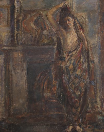Donna drappeggiata in piedi accanto a un caminetto (verso), 1938 da Dame Ethel Walker