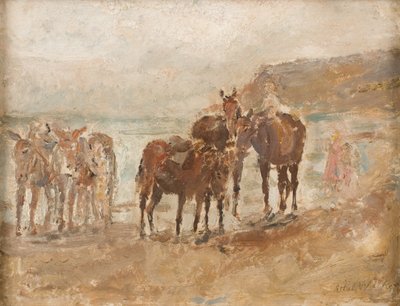 La baia di Robin Hood con gli asini, 1935 circa (olio su tavola) da Dame Ethel Walker