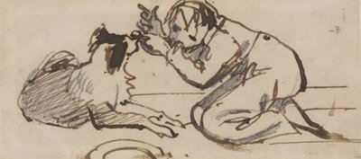 Un bambino che gioca con un cane da Daniel Maclise