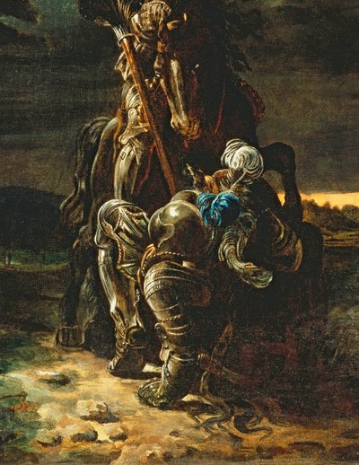 E nella prima carriera corsero, il cavaliere elfico cadde cavallo e uomo (dettaglio) da Daniel Maclise