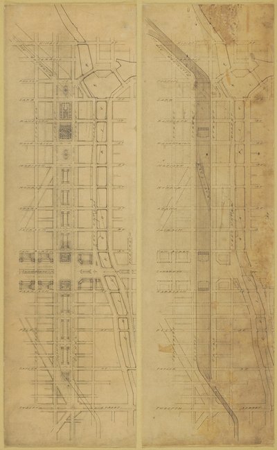 Tavola 78 2 Disegni dal Piano di Chicago, 1909: Posizione e disposizione suggerite da Daniel Burnham