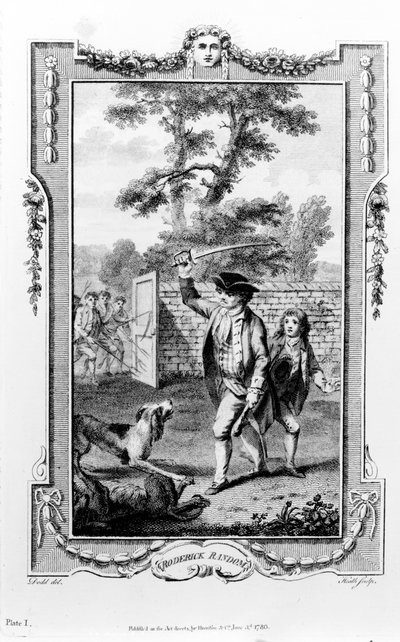 Lo zio di Roderick Random è attaccato dai cani, illustrazione da 