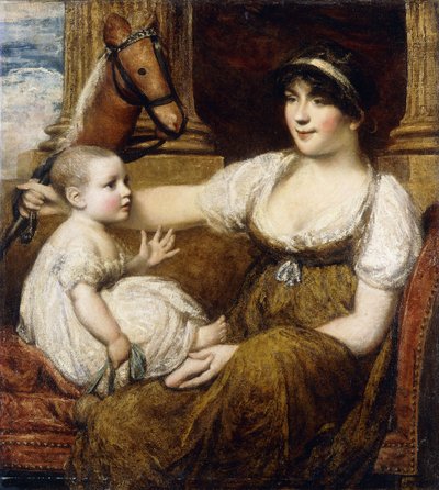 Una madre che tiene un cavalluccio, giocando con il suo bambino da Daniel Gardner
