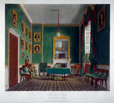 Vista interna del gabinetto verde a Buckingham House, Westminster, Londra, 1819 da Daniel Havell