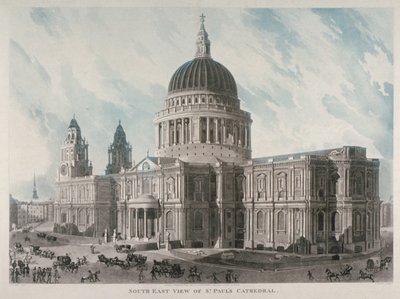 Vista sud-est della Cattedrale di San Paolo con figure e carrozze fuori, Città di Londra, 1818 da Daniel Havell