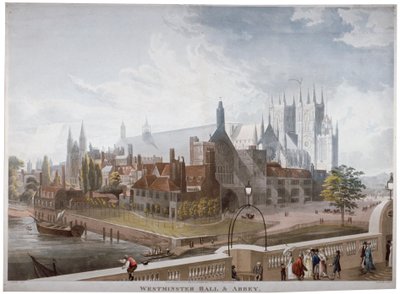Veduta di Westminster Hall e Abbey, dal Westminster Bridge, Londra, 1819 da Daniel Havell
