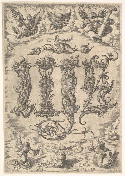 Monogramma IHS circondato da sei angeli, ca. 1485-1536 da Daniel Hopfer