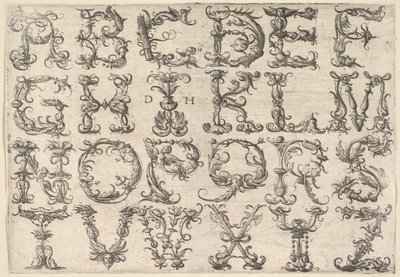 Alfabeto maiuscolo romano ornato, ca. 1520 da Daniel Hopfer