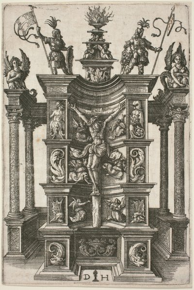 Il Cristo crocifisso in una nicchia decorata da Daniel Hopfer