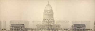 Piastra 131 da La pianta di Chicago, 1909: Chicago. Elevazione che mostra il gruppo di edifici che costituiscono il Civic Center proposto. da Daniel Hudson Burnham