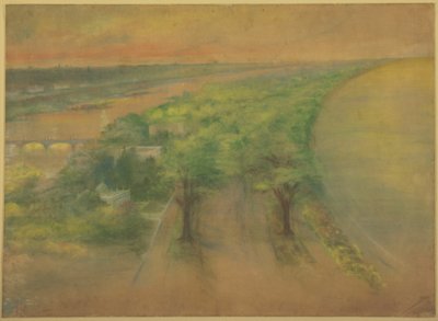 Tavola 50 A dal Piano di Chicago 1909: Chicago. Vista del parco proposto sulla riva sud guardando a nord-ovest verso la città. da Daniel Hudson Burnham