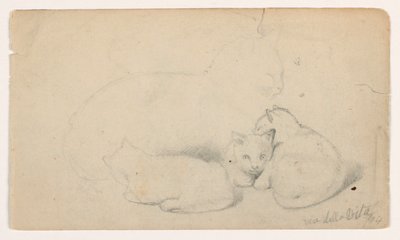 Disegno, Gatto e tre gattini; verso: Uomo arabo seduto che riceve un uomo, forse da David Roberts, 1844 da Daniel Huntington